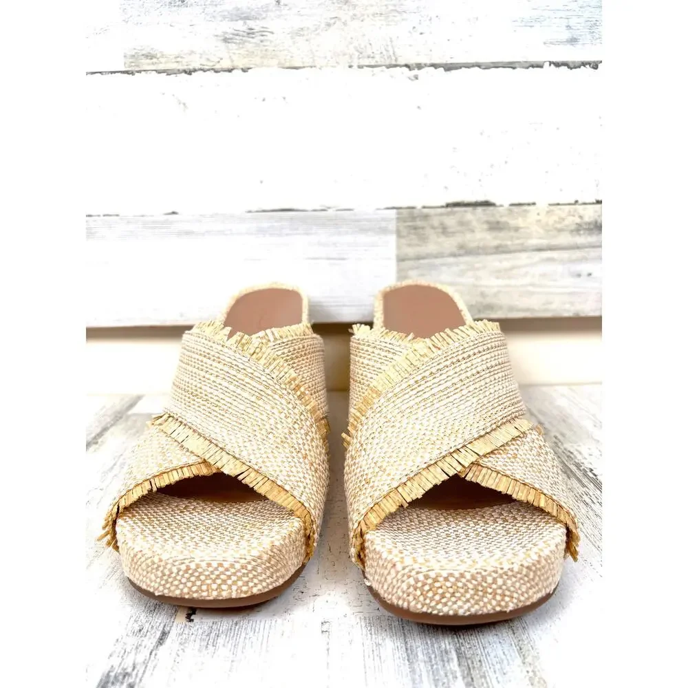 Aerosoles Womens 9.5 Tan Madina Crisscross Raffia Wedge Heel Summer Sandal NEW